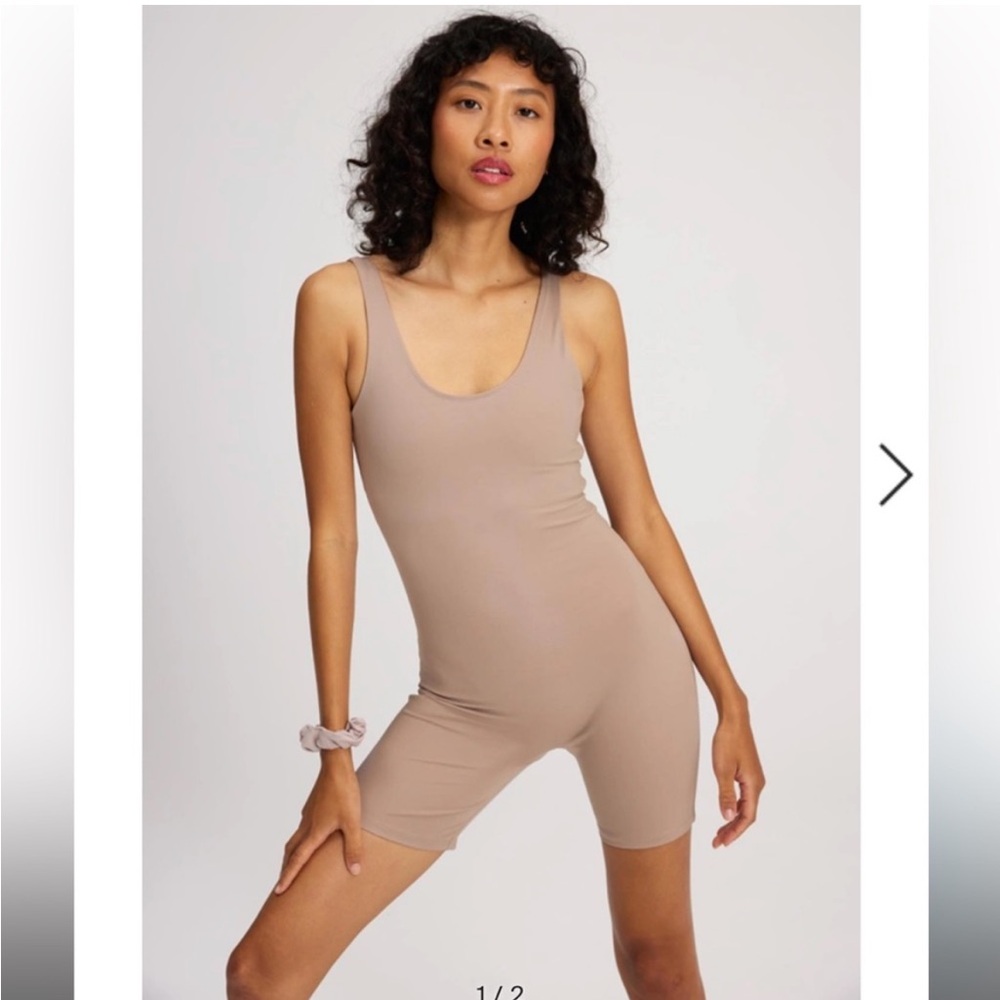 Girlfriend Collective Bike Unitard in Nude Size Medium